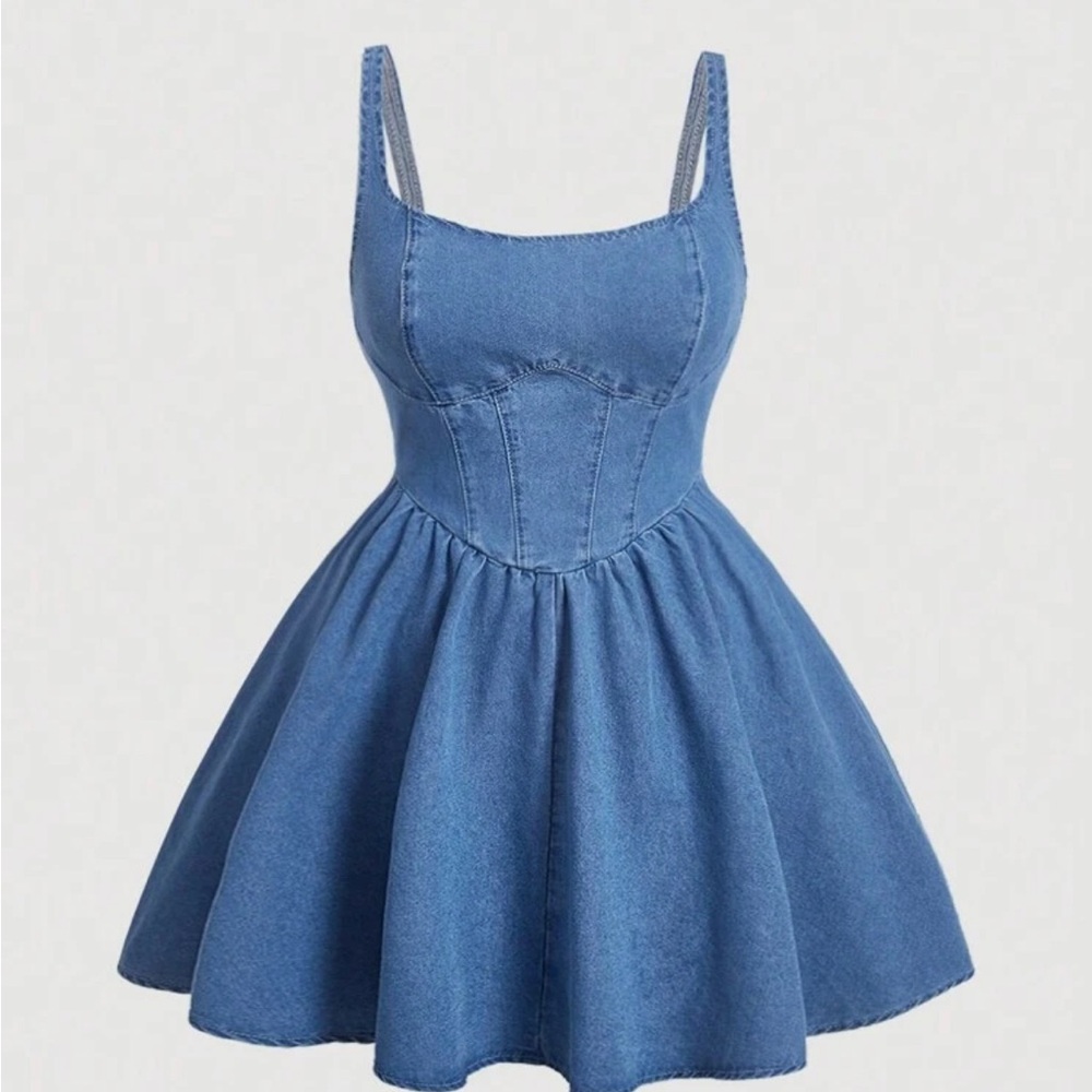 SHEIN Blue Peplum Mini Dress Sleeveless Square Neck